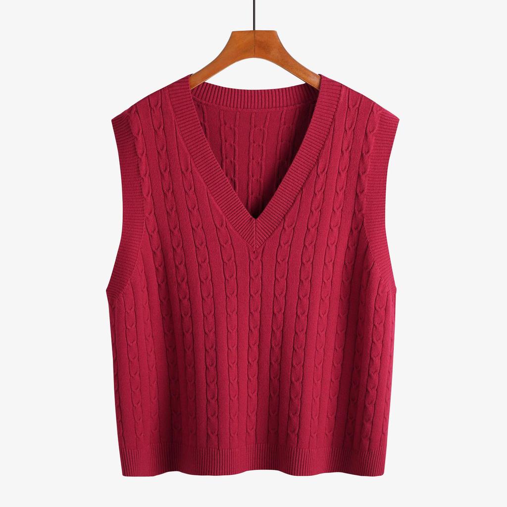 Women's Plus Size Cable Knit V-Neck Cardigan Vest for Autumn and Winter