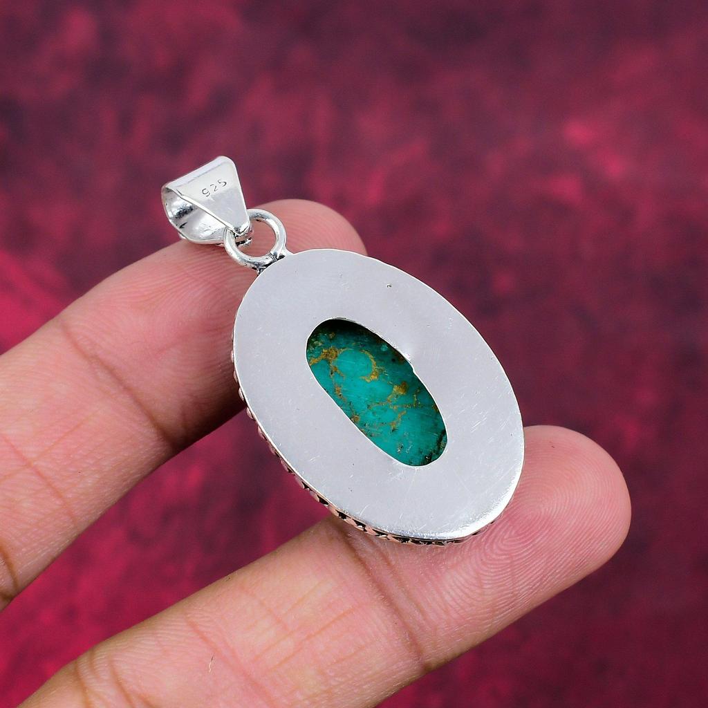 Arizona Turquoise Gemstone Pendant, 925 Solid Sterling Silver Pendant Jewelry, Handmade Antique Jewelry Gift For Mother