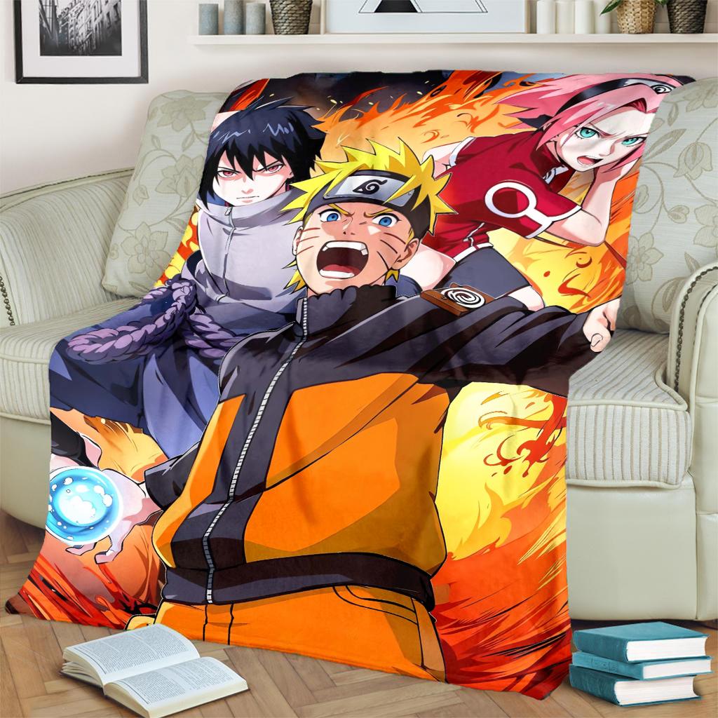 Anime-Naruto Print Blanket Warm Comfortable Flannel Blanket for Bedrooms, Sofas, Beds, Chairs, Picnics, Travel -LXR67