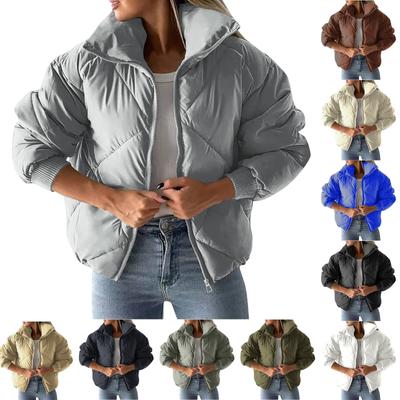 Women's Casual Solid Color Short Plaid  One Collar Thick Long Sleeved Cotton Jacket