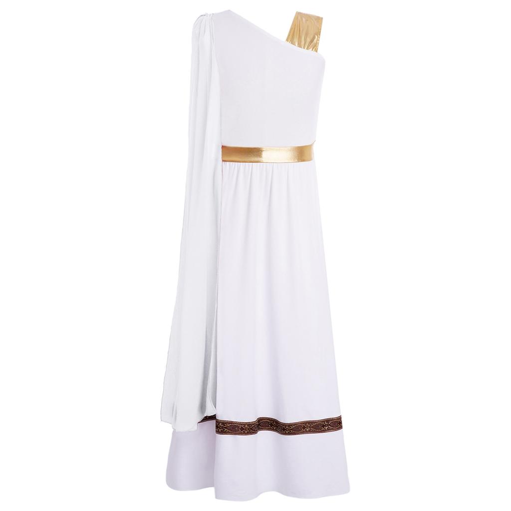Vestido sem mangas de retalhos metálicos para meninas Fantasia de Deus Grego Romano Manto Xale Roupa de Palco
