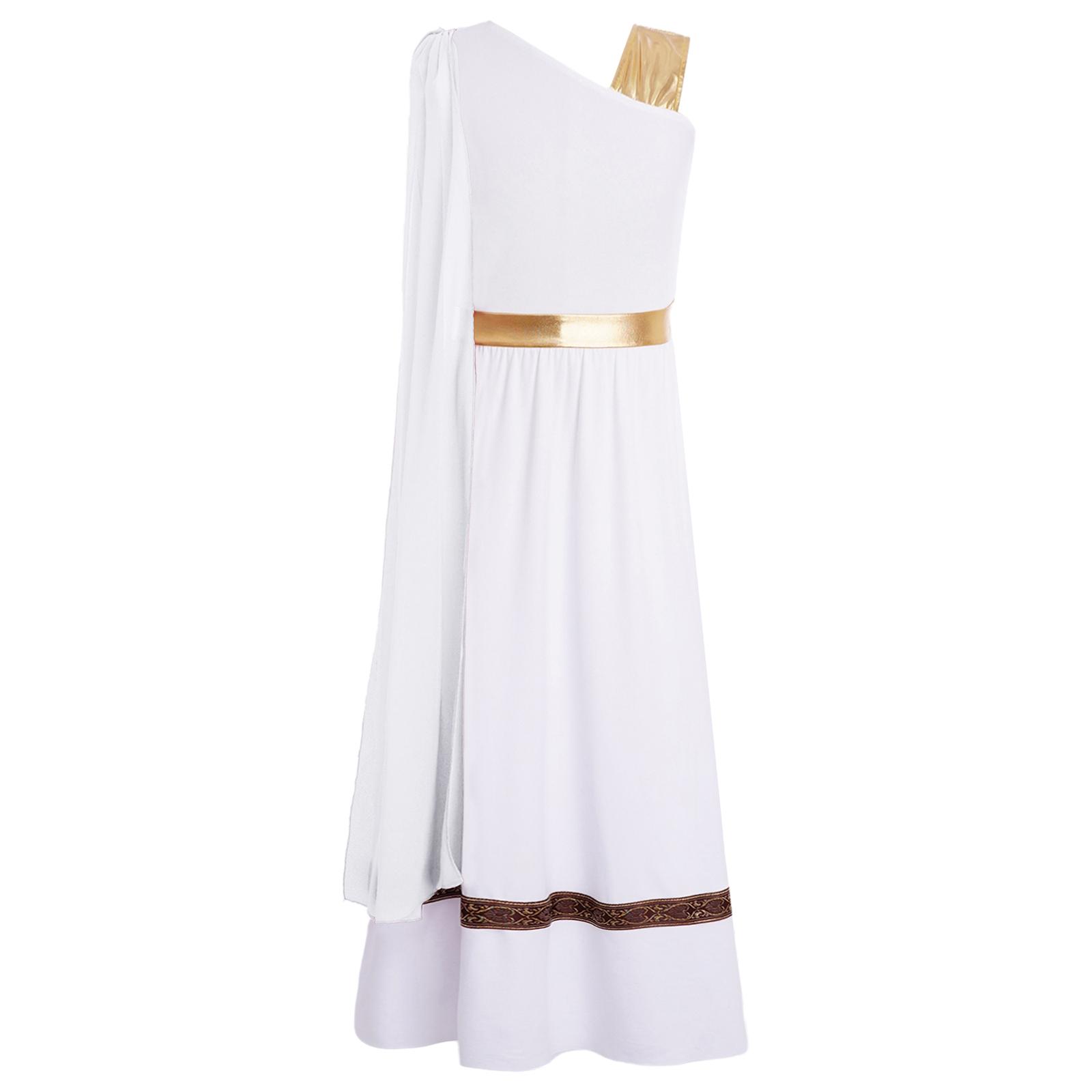 

Girls Metallic Patchwork Sleeveless Dress Greek God Roman Costume Shawl Cape Stage Outfit 5-6 Years білий