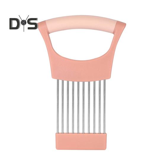 

Держатель для лука для нарезки зубцами из нержавеющей стали, устойчивый к ржавчине овощерезка для картофеля, помидоров, авокадо, яиц, фруктов, лимонов, мяса, вспомогательный инструмент розовый