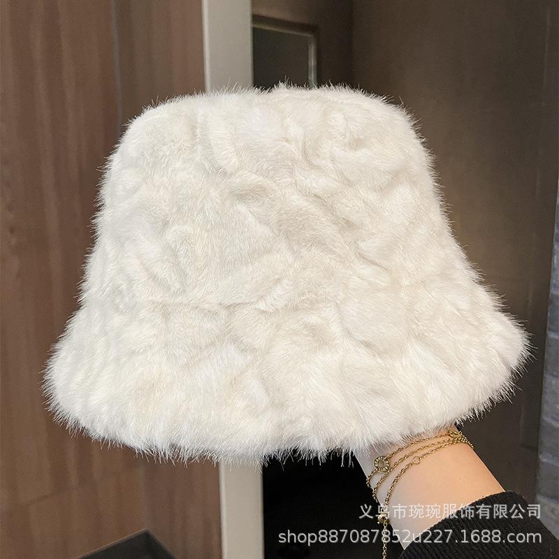 Autumn and winter ins atmosphere plush bucket hat women's fashion ear protection simple warm washbasin hat
