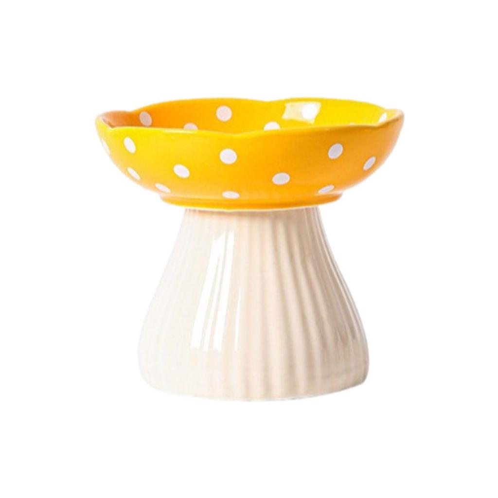Elevated Cats Mushroom Shape Bowl Prevents Choking and Vomiting Cartoon Cats Feeding Dish Handcrafted Stand