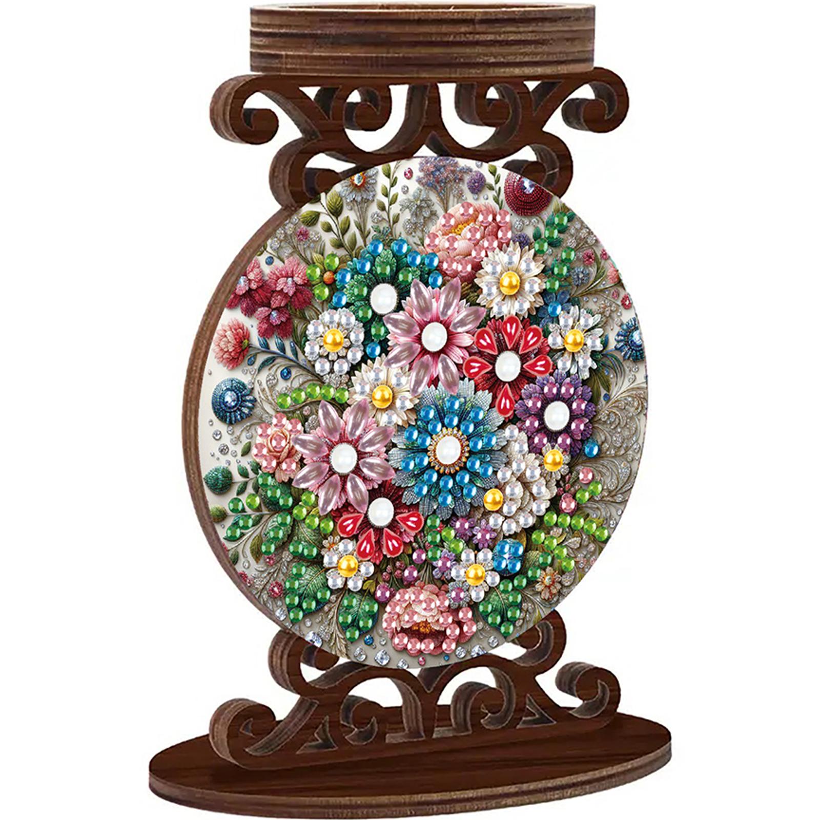 Wooden Desktop Diamond Art Candle Holder 5D DIY Diamond Art Mini Candle Holder Diamond Painting Desktop Tea Light Candle Holder