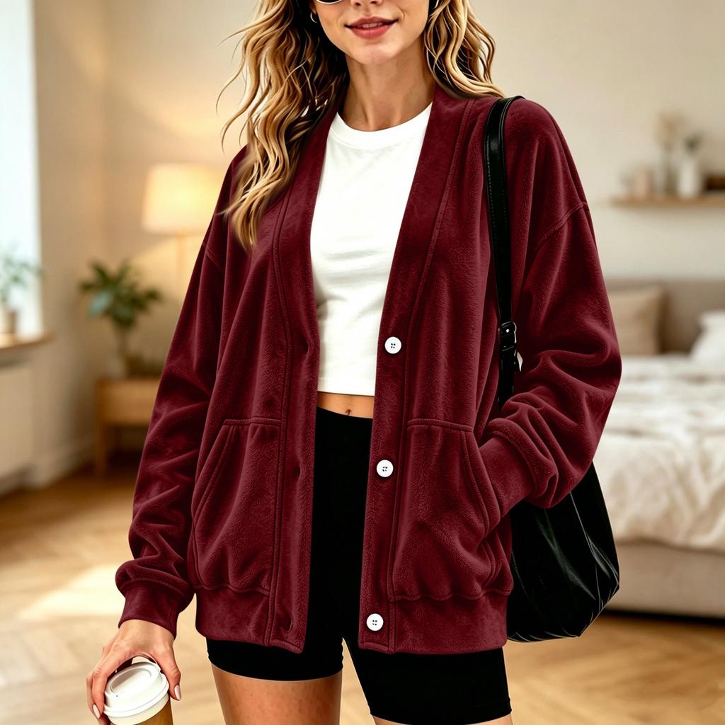 Women's Casual Velvet Button Front Jacket for Everyday Wear and Fashionable