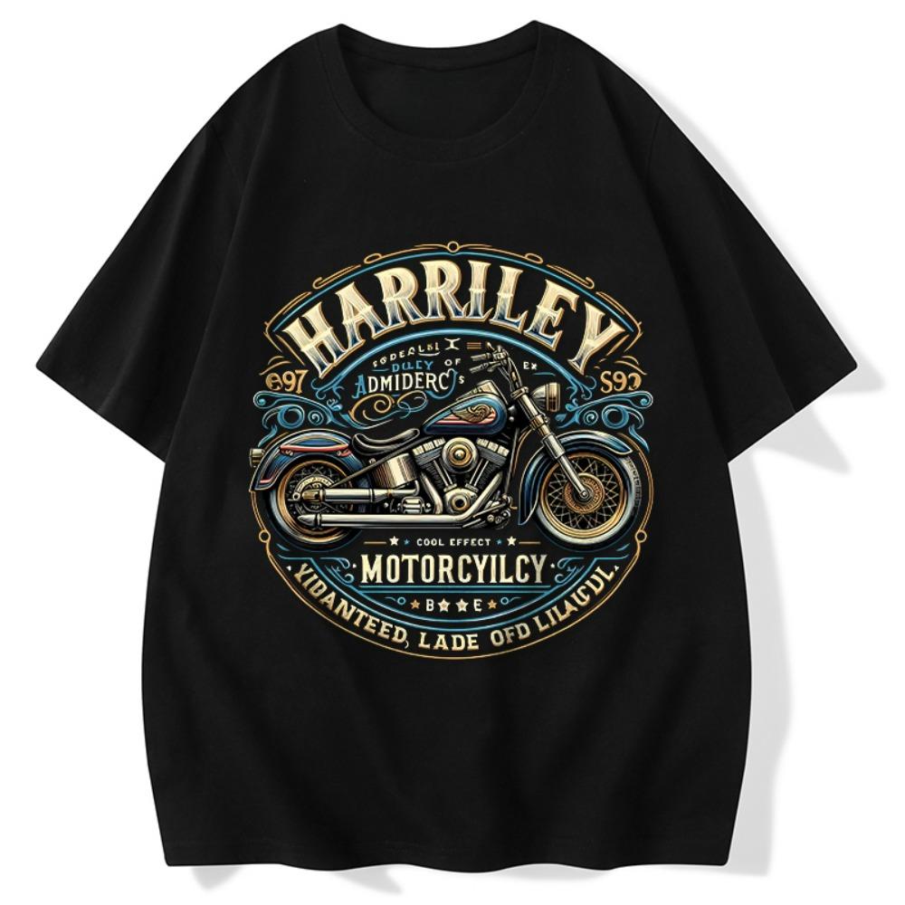 

2025 European and American Trend Street Motorcycle Tough Man Harley Motorcycle Cotton Printed Short Sleeve High Quality 3XL
