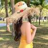 Raffia Straw Floppy Hat With Flower Details Handmade Sun Protection For Summer Beach And Garden