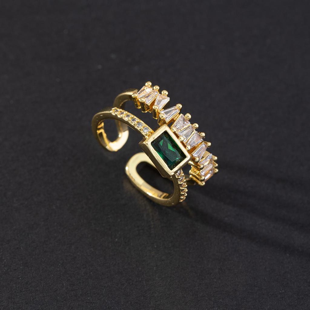 Vintage grandmother green gemstone ring zircon eye snake metal ring niche design temperament open ring