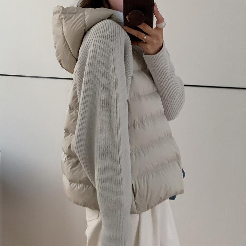 Fashion Female Short Coat Winter Jackets Hooded Knitted Sleeves Loose Thick Warm Women Parkas