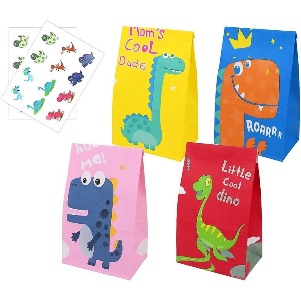 

Подарочные пакеты, 24 упаковки бумажных пакетов с динозаврами, бумажные пакеты для вечеринок с милыми наклейками для детских вечеринок, праздников, дня рождения ребенка 24pcs