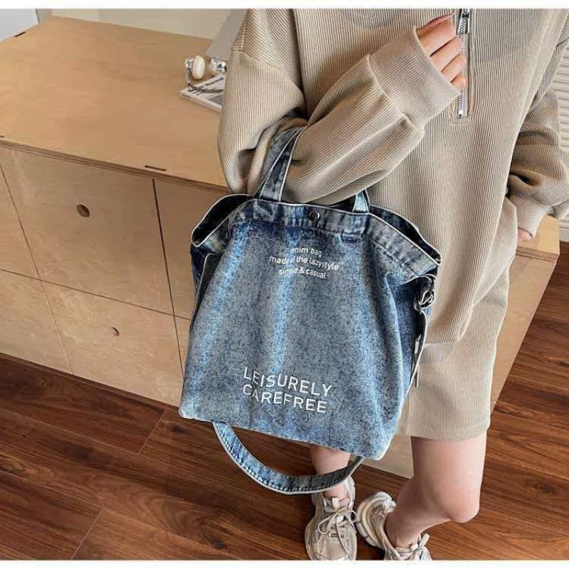 Vintage Washed Denim Cross-body Bag Women s Casual Large-capacity Tote Students Class Commuting 36x13x34