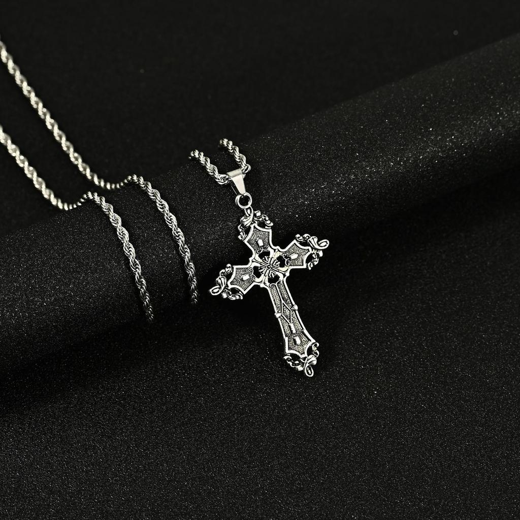 Personality Punk Multiple Crosses Pendant Necklace for Men Women Stainless Steel Fashion Hip-hop Street Party Daily Wear Jewelry