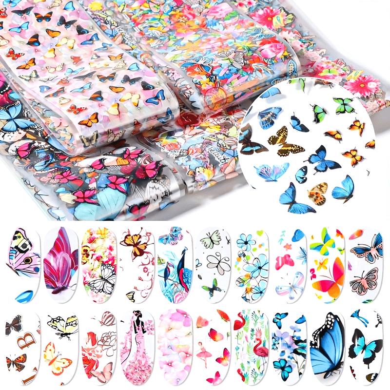 Vibrant Butterfly & Floral Nail Art Transfer Stickers Set - Easy-to-Apply, Self-Adhesive Decals with Diverse Designs for Stunning Manicures