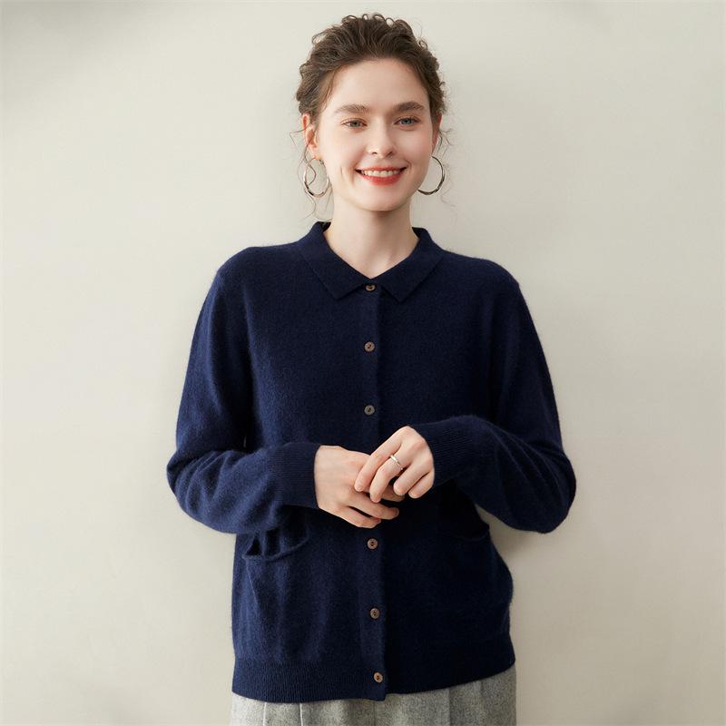 Elegant Polo Collar Cashmere Cardigan - 2026 Autumn/Winter Women's Single-Breasted Warm Outerwear
