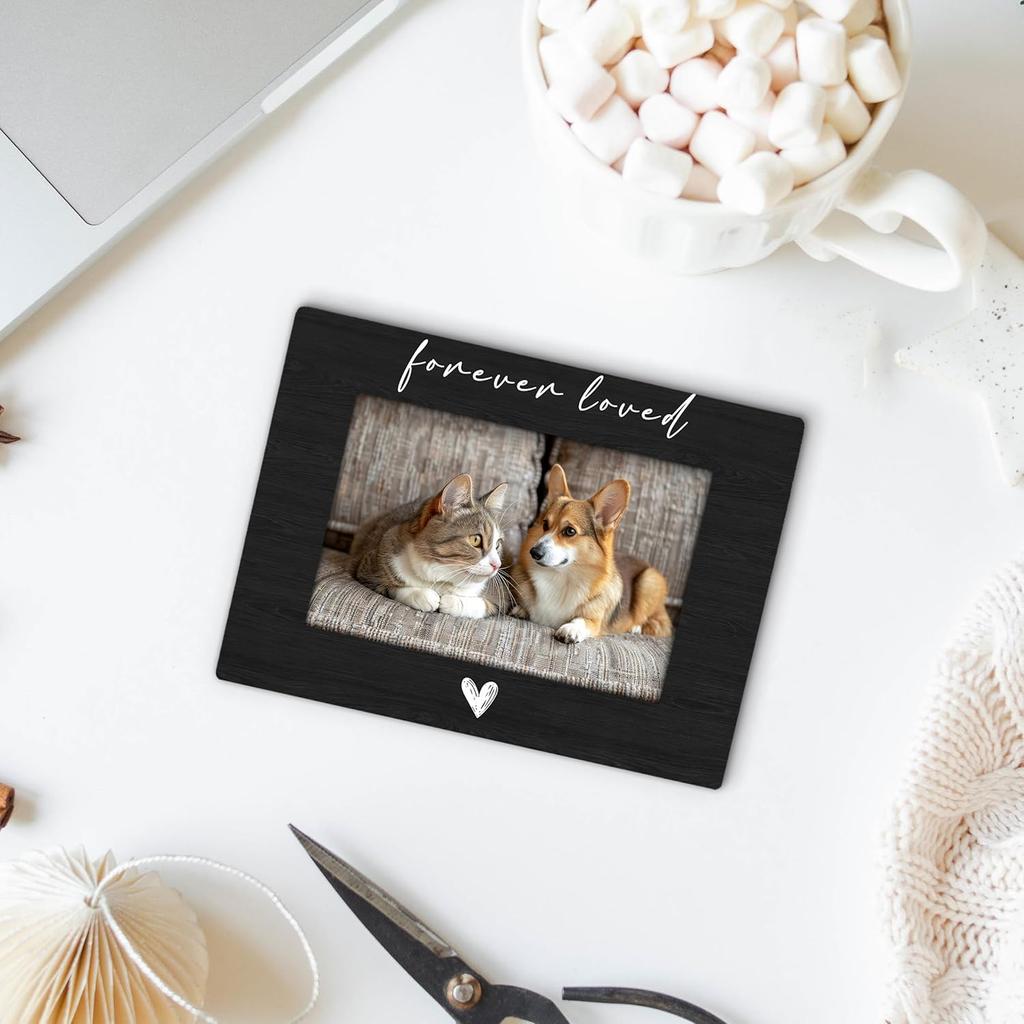 Pet Memorial Dog Cat Picture Frame 4x6, Loss of Dog Sympathy Gift Wooden Picture Frame, Pet Memorial Gifts for Dogs Cats, Forever Loved Sympathy