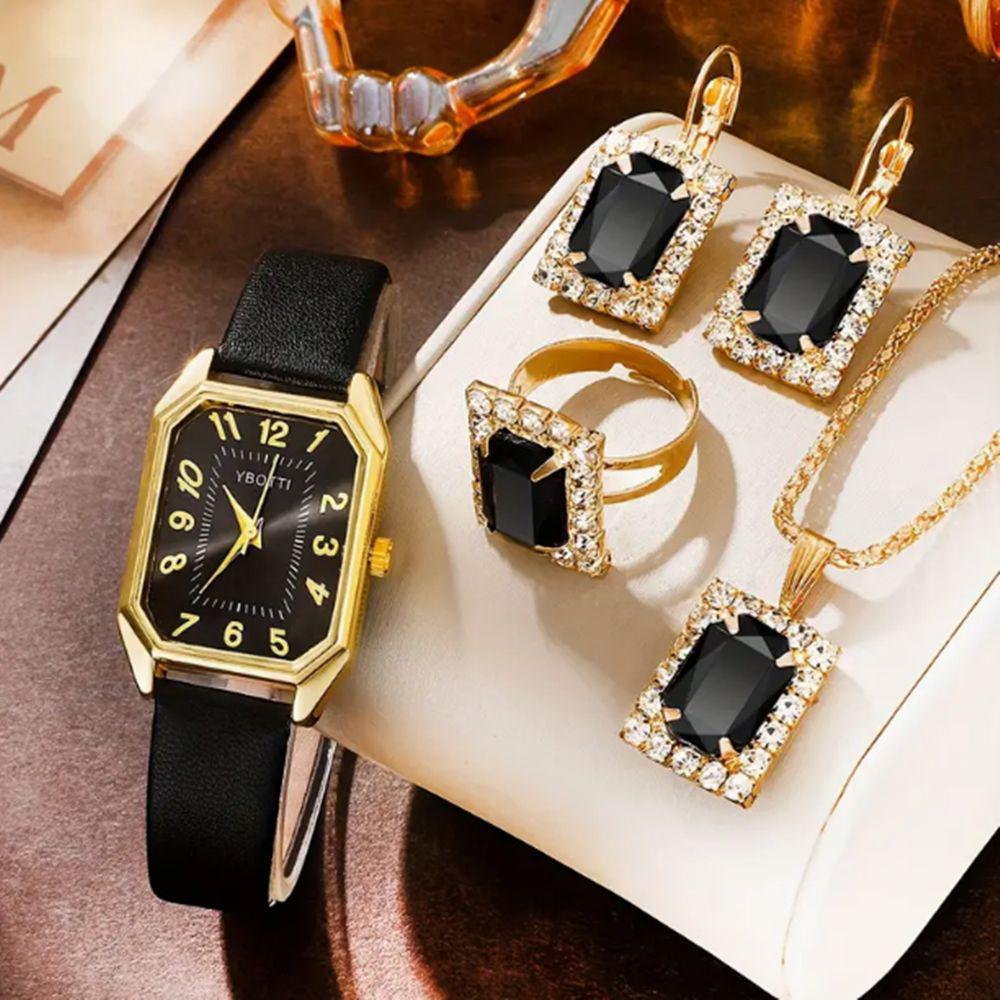 2024 TEUM Korean Style Leather Ladies Quartz Watch with Rhinestone Jewelry