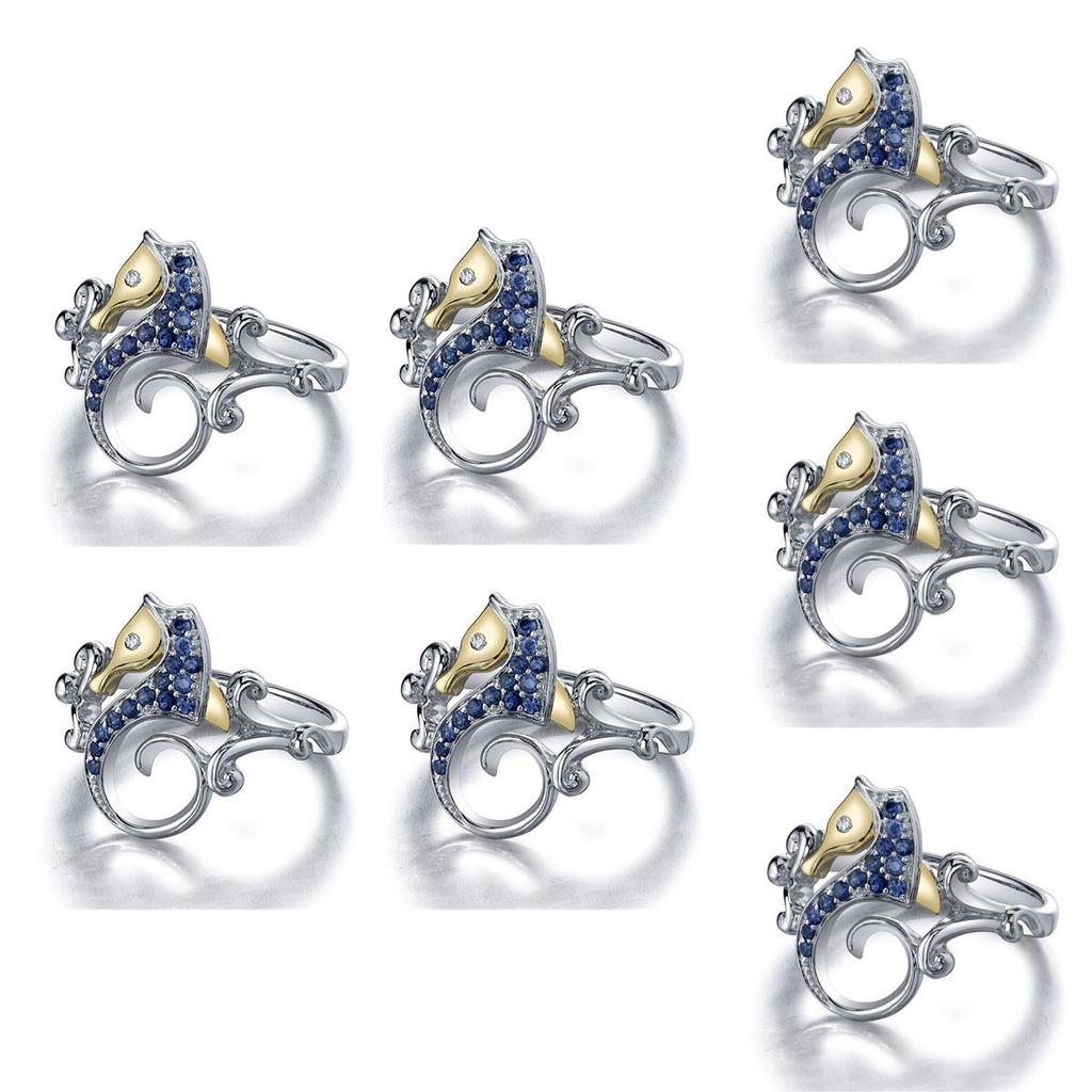 Elegant Women Silver Plated Sapphire Sea Horse Ring Perfect For Weddings And Parties