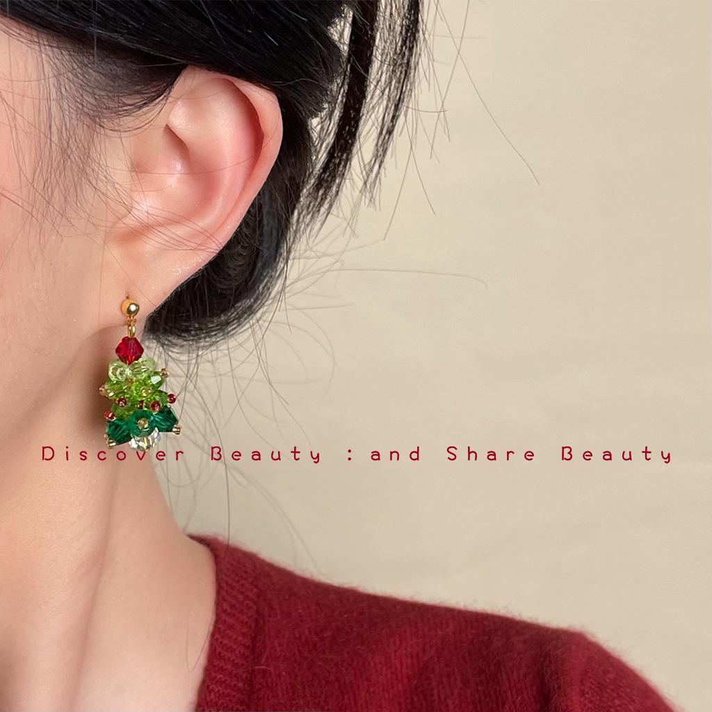 Christmas Bell & Tree Drip Oil Stud Earrings - Cute Niche Design for Women