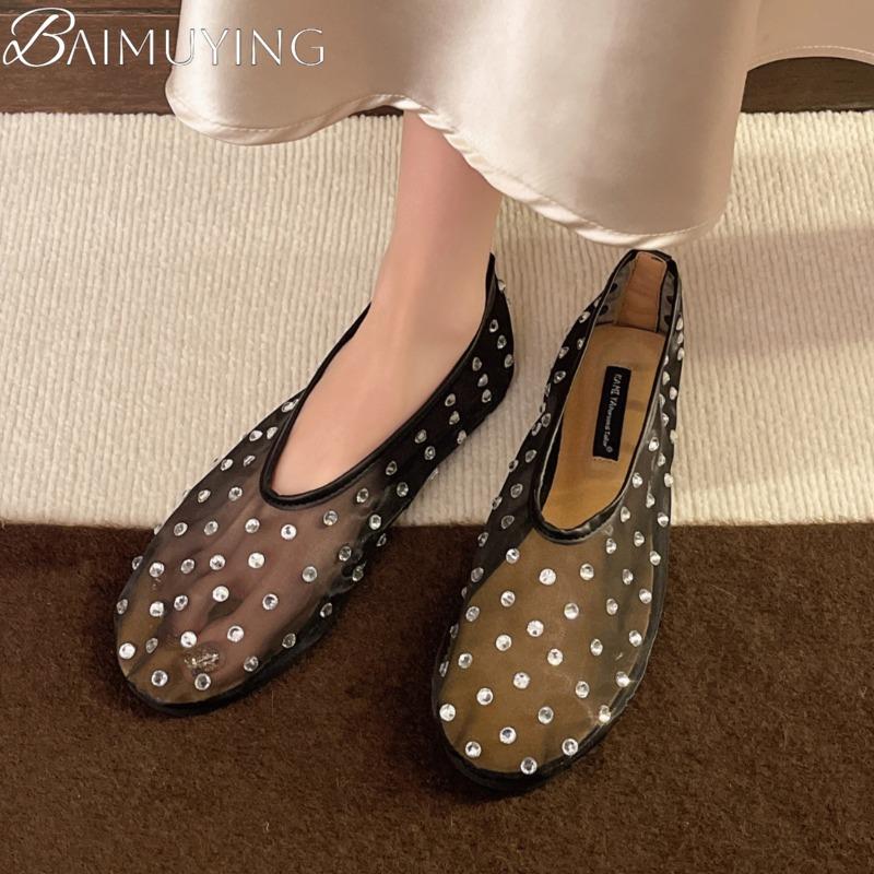 Fashion Mesh Flats Crystal Sandals Women Ballet Shoes Summer Slippers 2025 Trend Casual Loafer Shoes Designer Dress New Sandalias Mujer
