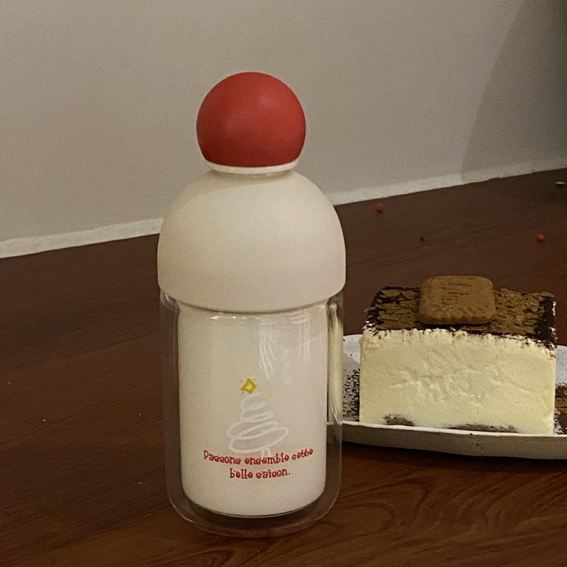 Cute Red Nose Double-Layer Glass, New Year'S Christmas Tree Large-Capacity Water Cup, High Temperature Resistant Sealed Carry-On Cup