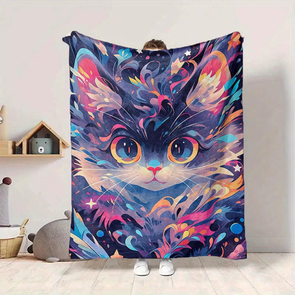 1pc Colorful Cat Blanket, Lightweight Flannel Throw Blanket for Sofa, Bed, Travel, Camping, Living Room, Office, Couch, Chair, and Bed