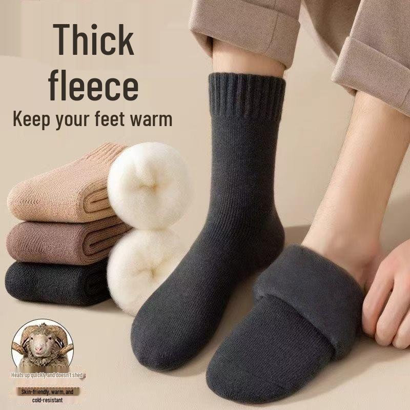 Wang Defu Men s Plush Socks: Ultra-Thick Velvet, Warm Mid-Calf Winter Style