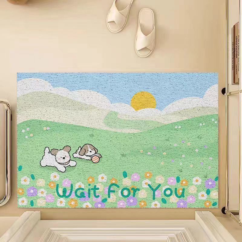 Cute Pet Door Mat Door Scraping Dirt Mat Household Non-slip Wear-resistant Clipped Silk Floor Mat