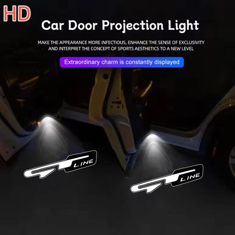 AOTI9 Car Door Badge Welcome Logo Light HD Laser Projector Lamps Accessory For Hyundai Peugeot GT Line Emblem R Ceed Sorento Sportage