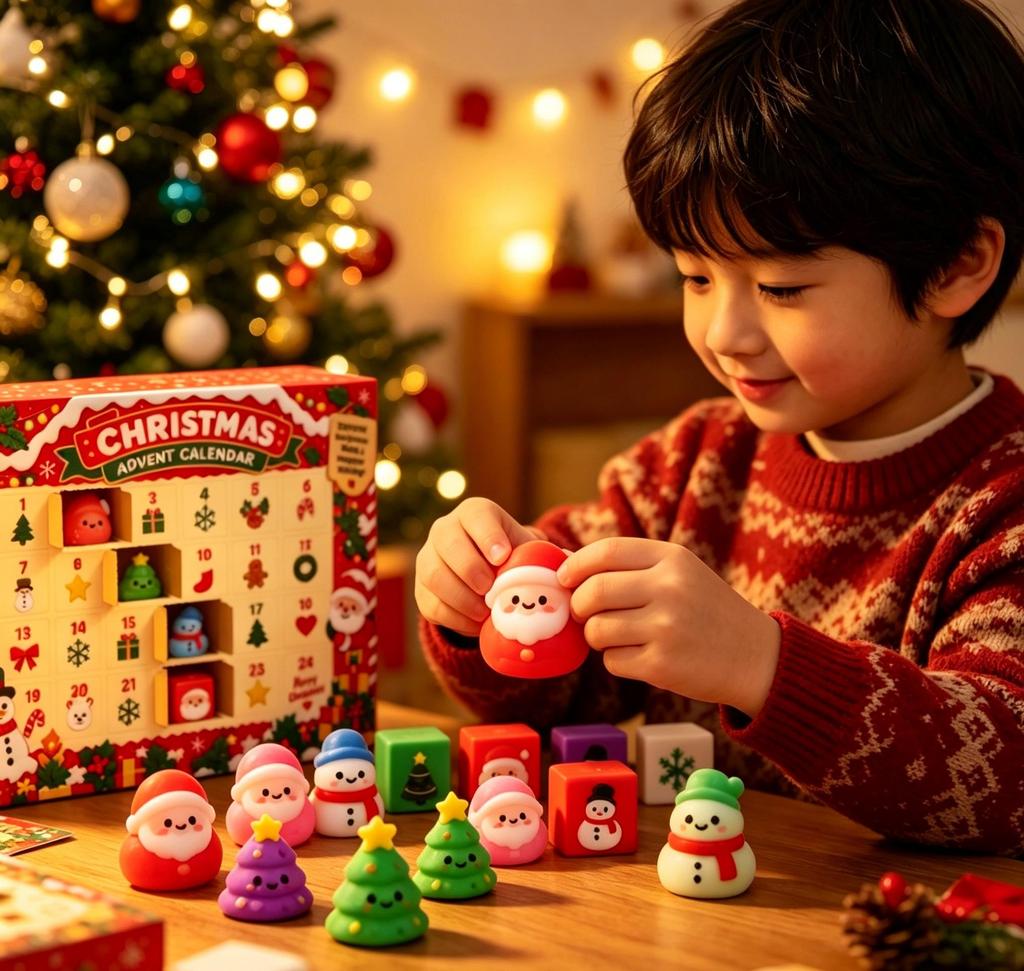 Christmas Advent Calendar 24 Days Squishy Toys, Cute Xmas Squeeze Fidget Toy Blind Box, Holiday Countdown Gift for Children