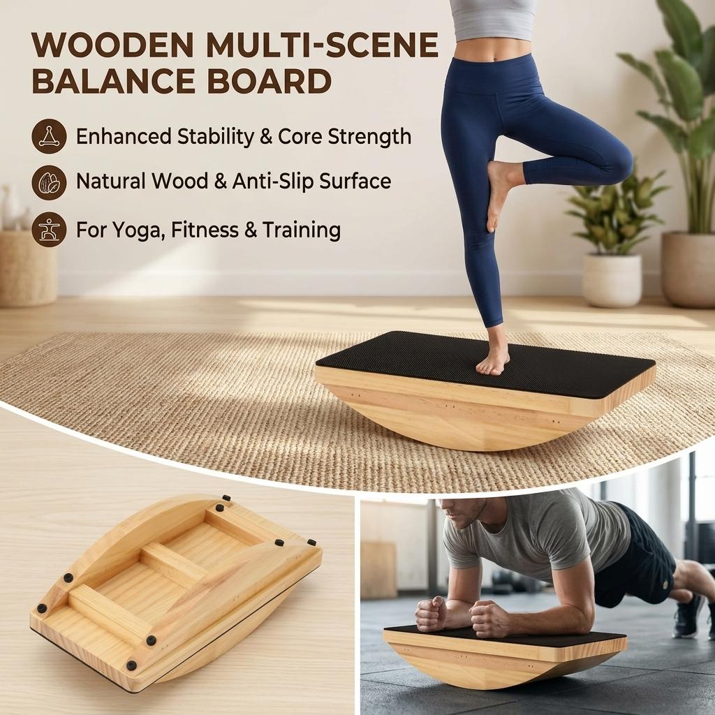 Wooden-Yoga Balance Board Non Slip Fitness Platform for Home Outdoor Training