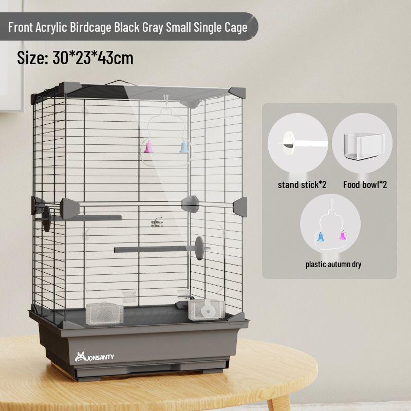 Large Transparent Acrylic Bird Cage with Toilet for Cockatiels and Parrots