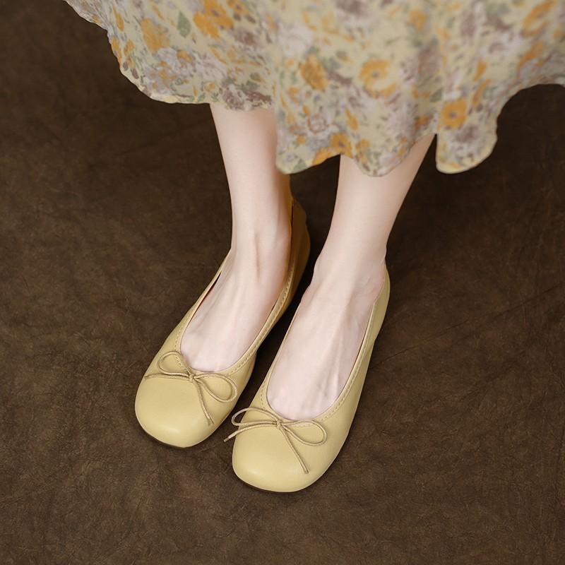 Women Flats Square Head Bow-knot Ballet Flats for Women Solid Color Soft Sole Slip-on Comfortable Shoes New Women's Flats 2024