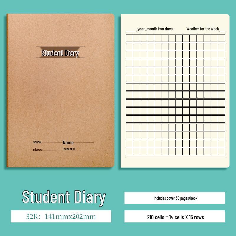 A5 Kraft Paper Stitched Notebook for Chinese, Math, and English Practice