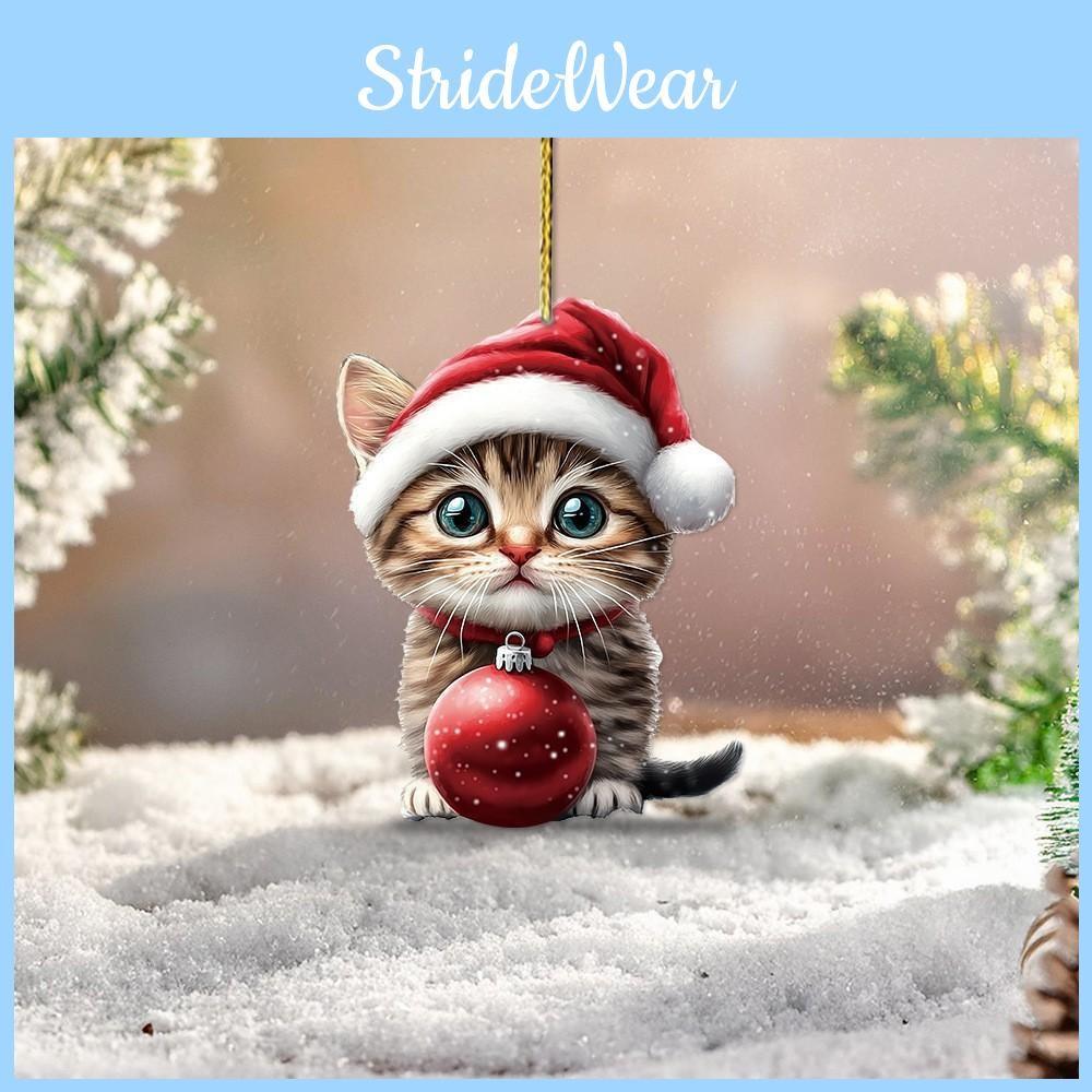 Hat Cat Christmas Car Hanging Decor Acrylic Pendant Tree Ornament Holiday Travel