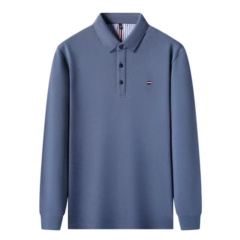 Men's Long Sleeve Turn-Down Collar Polo with Casual Embroidery