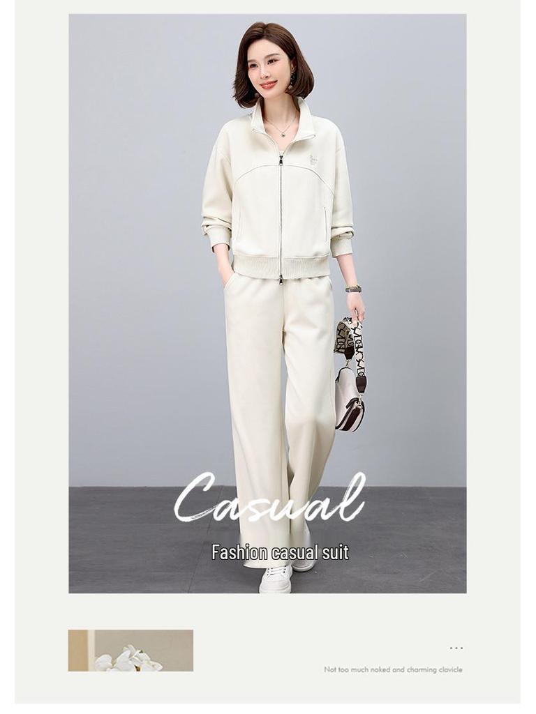 Chices Jugendliches Sportbekleidungsset für Frauen mittleren Alters - Rundhals-Cardigan & Sweatshirt Zweiteiler für Frühling und Herbst