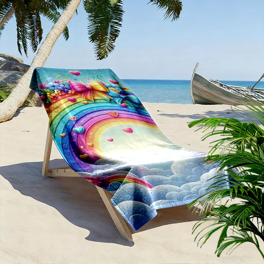 Rainbow and Bow Pastel Design Towel Beach Towel Quick-drying for Travel Outdoor Sports Jogging Beach and Swimming