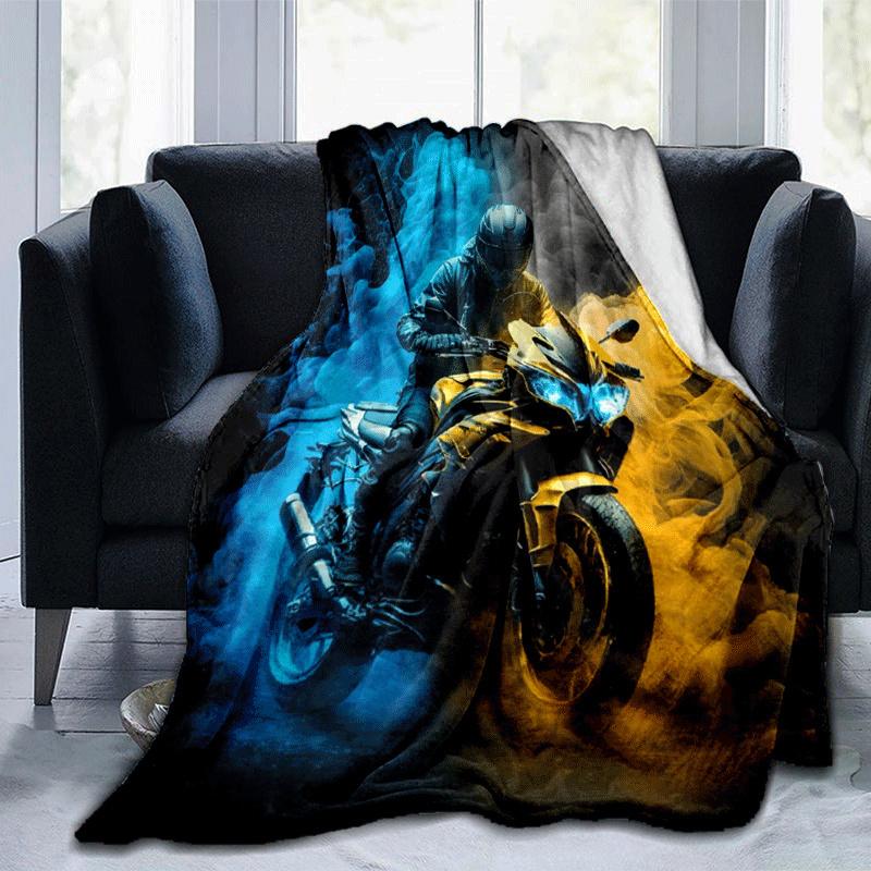 1pc Motorcycle Printing Lightweight Flannel Blanket, Comfortable and Warm Blanket, Sofa Bed and Couch Office, Suitable for Gift Blankets