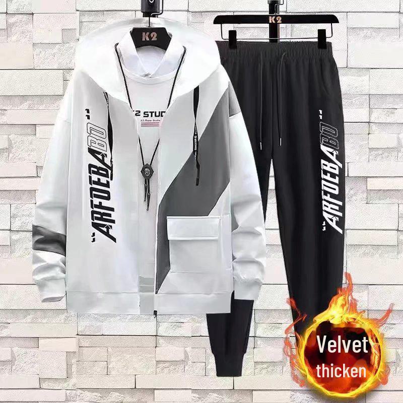 

Мужская плюшевая утолщенная куртка-свитер с капюшоном - осень/зима, свободный крой, пальто в бейсбольном стиле M белый