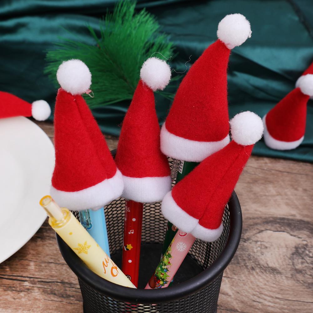 50/1Pcs Mini Santa Hats Wine Bottles Cover Cup Lollipop Hat Fork Knife Cutlery Bag For Xmas New Year Party Dinner Table Decors