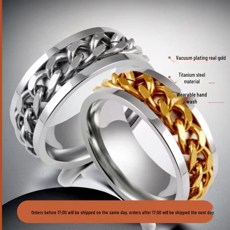Men's Stainless Steel Rotating Ring: Hip Hop Chain Style, Fade-Resistant, Opens Bottles