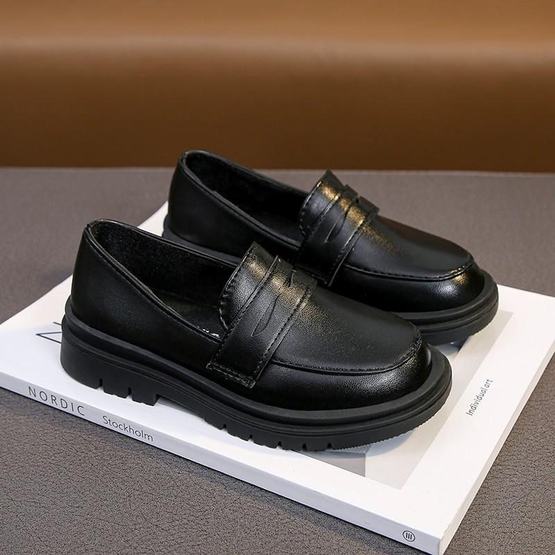 Spring and Autumn New Boys Leather Shoes Children Britain Style Black Casual Shoes for Girls Performance Slip-on Loafers