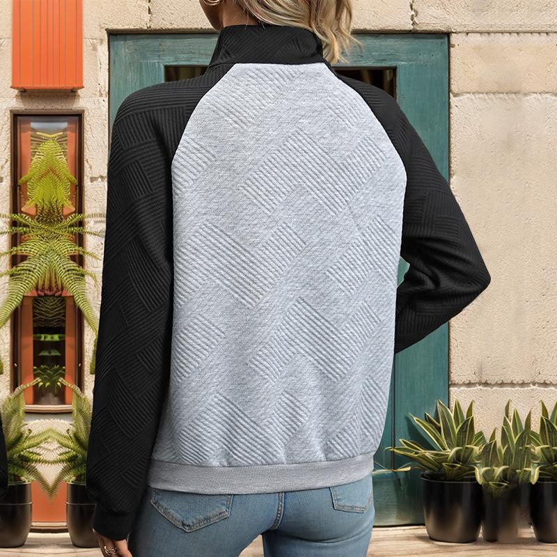 Kollisjonsfargespleising Stand-up krage Genser Casual Komfortabel Muskelfølelse Høst Damegenser Topper