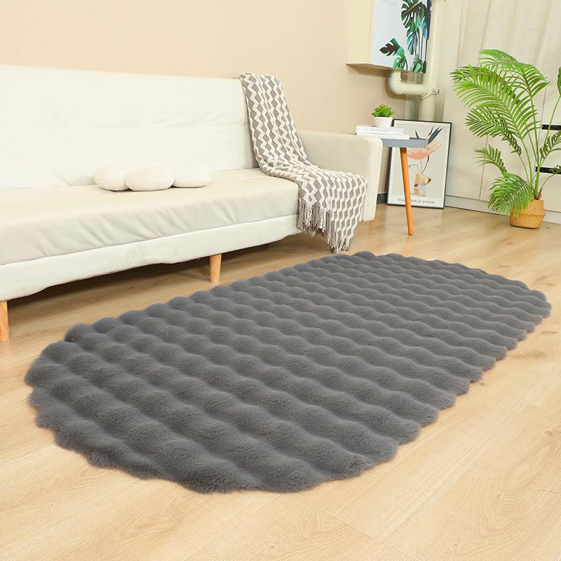 Krémová bublinková plyšová podložka z umělé králičí srsti: Deku do ložnice, obývacího pokoje, na pohovku nebo do arkýřového okna.
