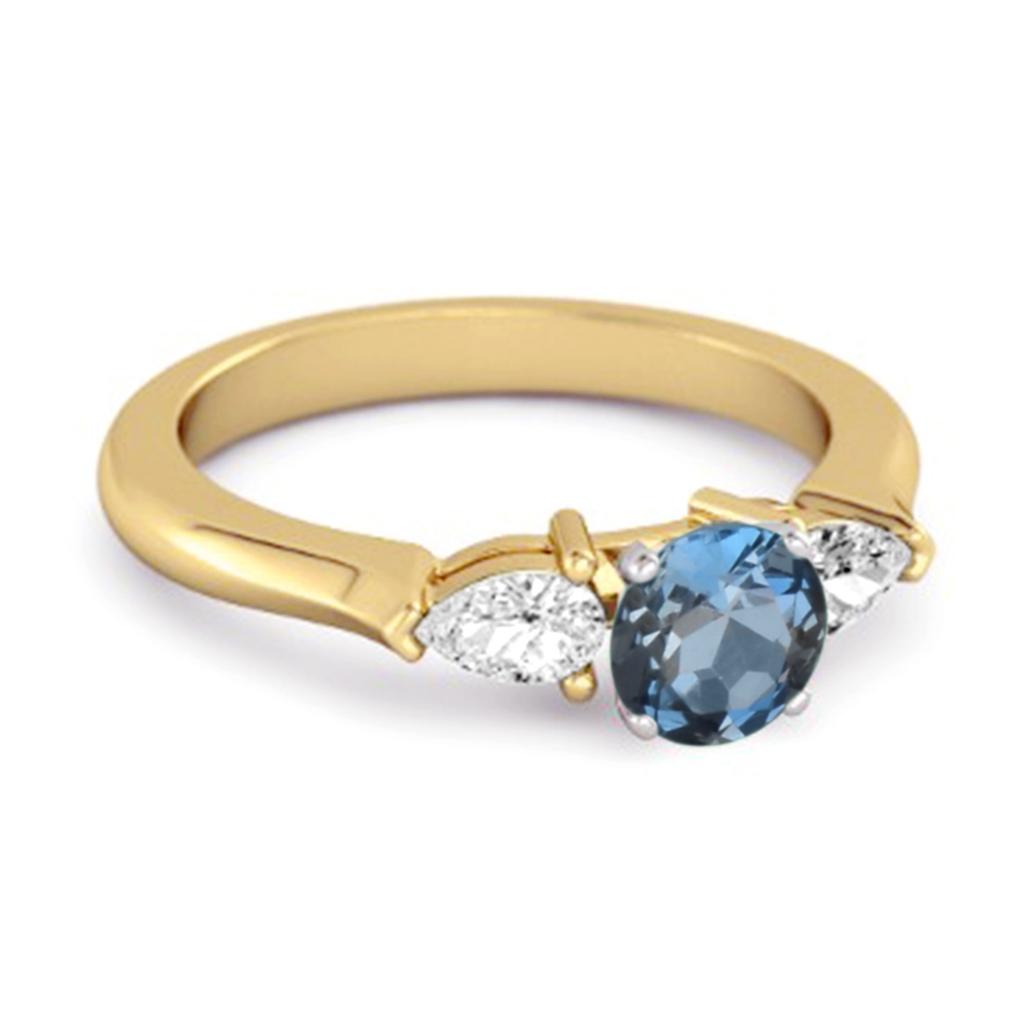 London Blue Topaz Three Stone Pear Accent Ring - 925 Sterling Silver Gold Vermeil