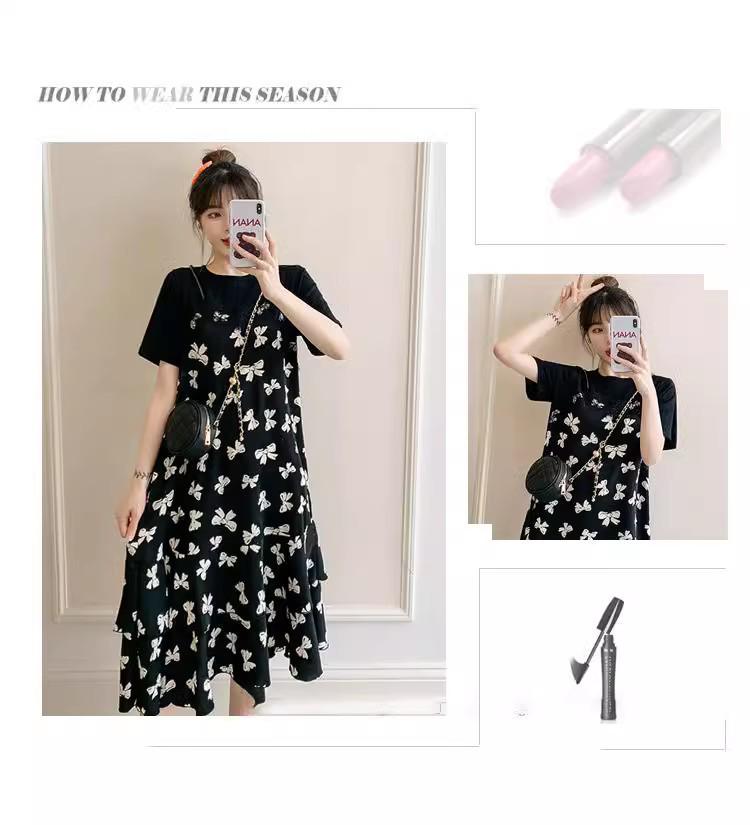 Plus Size Floral Cover-Belly Two-Piece Long Dress - Slim & Loose Fit for Summer