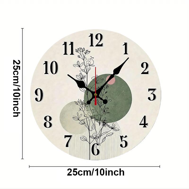 

Botanical Design Wooden Round Silent Hanging Wall Clock, Suitable For Living Room, Office, Study Room, Bedroom, Home Decoration (as the picture,10 inch)