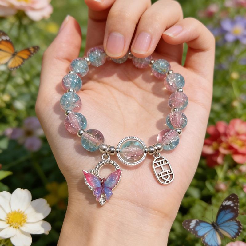 Super Fairy Forest Gradient Glass Bracelet - Chic Chinese Style Gift for Women and Best Friends, Lightweight Luxury Accessory